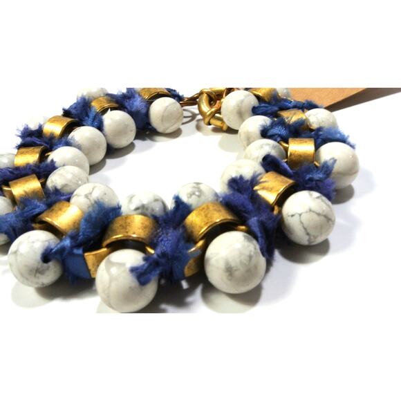 NWT Neiman Marcus Lee Angel Women's Howlite NAVY Fringe Brass Bracelet NWT 189 - Picture 8 of 10